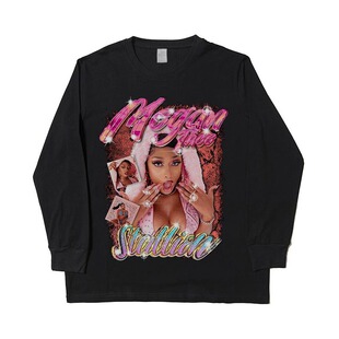 Megan Thee Stallion  vintage t shirt 嘻哈说唱人物印花长袖t恤