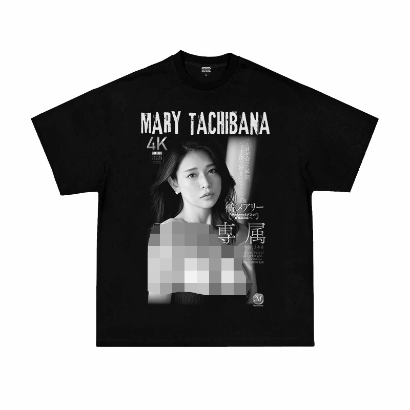 MARY TACHIBANA橘 メアリー日本女明星复古重磅纯棉宽松短袖T恤
