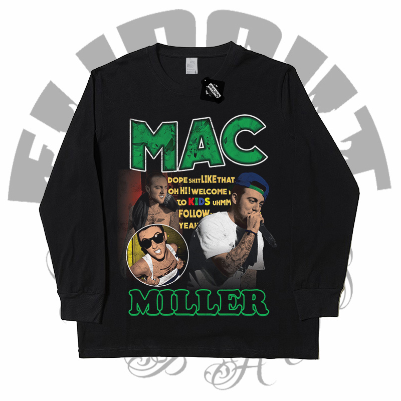 mac miller vintage tee 美国说唱歌手摇滚嘻哈美式小领口长袖t恤