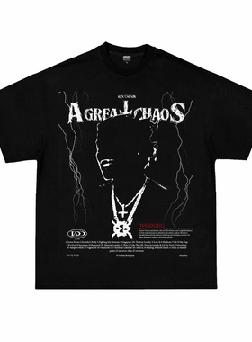 Ken Carson亚特兰大808美式复古嘻哈人物印花重磅纯棉宽松短袖T恤