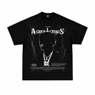 Ken Carson亚特兰大808美式复古嘻哈人物印花重磅纯棉宽松短袖T恤