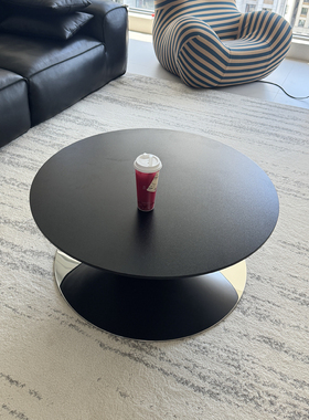 2025改款极简黑色岩板不锈钢圆形锥体悬浮飞碟茶几小户型家用茶台