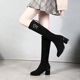 小个子粗跟长靴女显瘦腿弹力不过膝靴34小码 春秋单靴高跟瘦瘦女靴