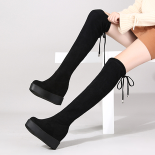 过膝长靴女小个子厚底内增高长筒靴弹力靴显瘦腿高筒靴网红瘦瘦靴