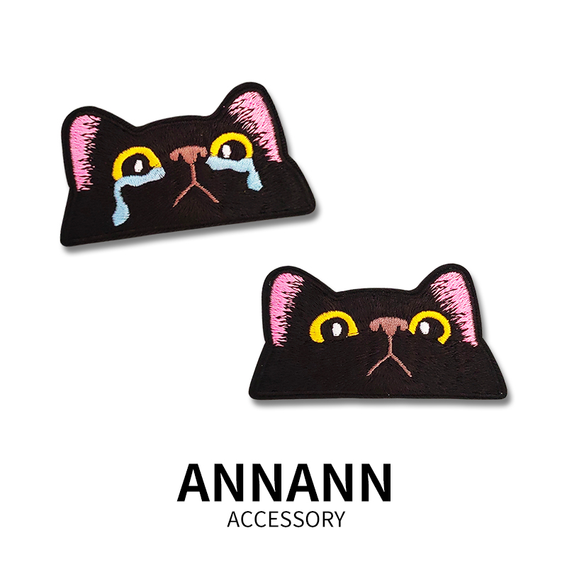 卡通猫咪刺绣布贴手缝熨烫绣花贴衣服牛仔裤子破洞修补时尚补丁贴