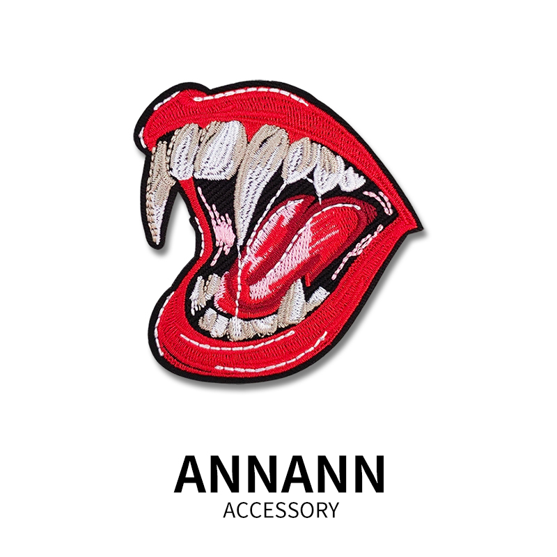 獠牙朋克暗黑刺绣布贴夹克背包装饰绣花贴牛仔衣服破洞补丁贴手缝