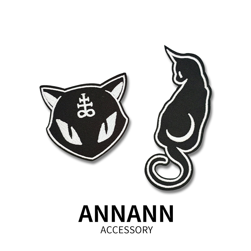 黑色猫咪刺绣布贴衣服夹克背包装饰绣花贴牛仔卫衣破洞补丁贴手缝