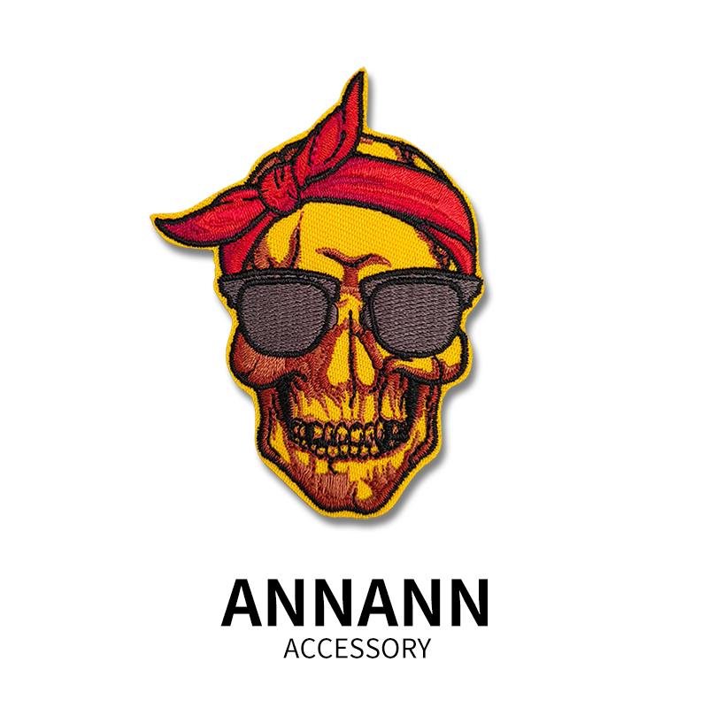 美式恶搞暗黑骷髅头刺绣布巾朋克牛仔装饰绣花贴衣服裤破洞补丁贴