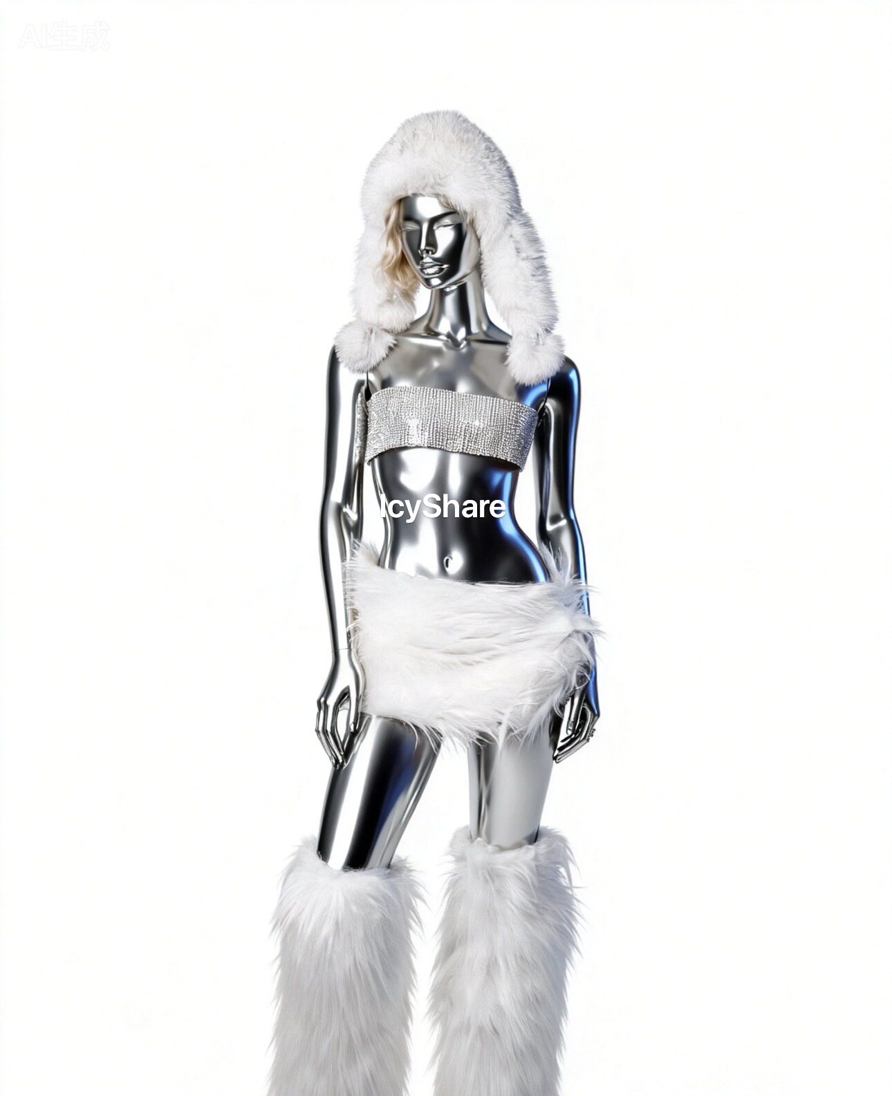 圣诞节亮闪毛毛白色系四件套