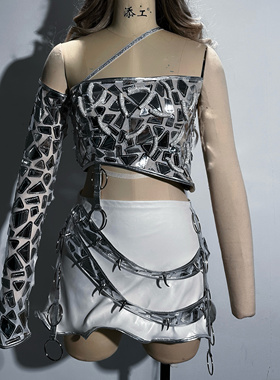 Y3K银色女团演出服穿搭同款女歌手大码定制