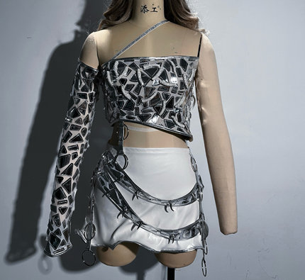 Y3K银色女团演出服穿搭同款女歌手大码定制