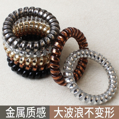 金属色大号电话线加粗无痕发圈女