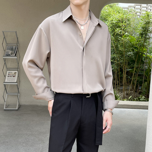 2025春夏新款男士轻熟风落肩暗扣长袖衬衫抖音潮A202CS219P60图片