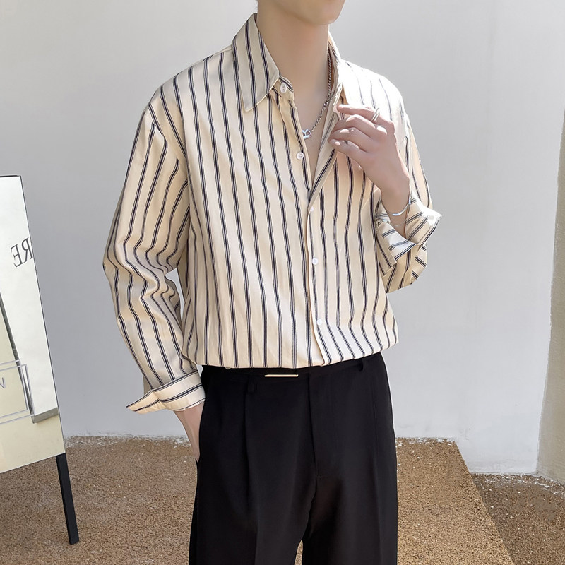 2025夏ins清新条纹衬衫男宽松长袖衬衣韩版痞帅上衣A202CS802P65,男装衬衫,星座1311（原A202）