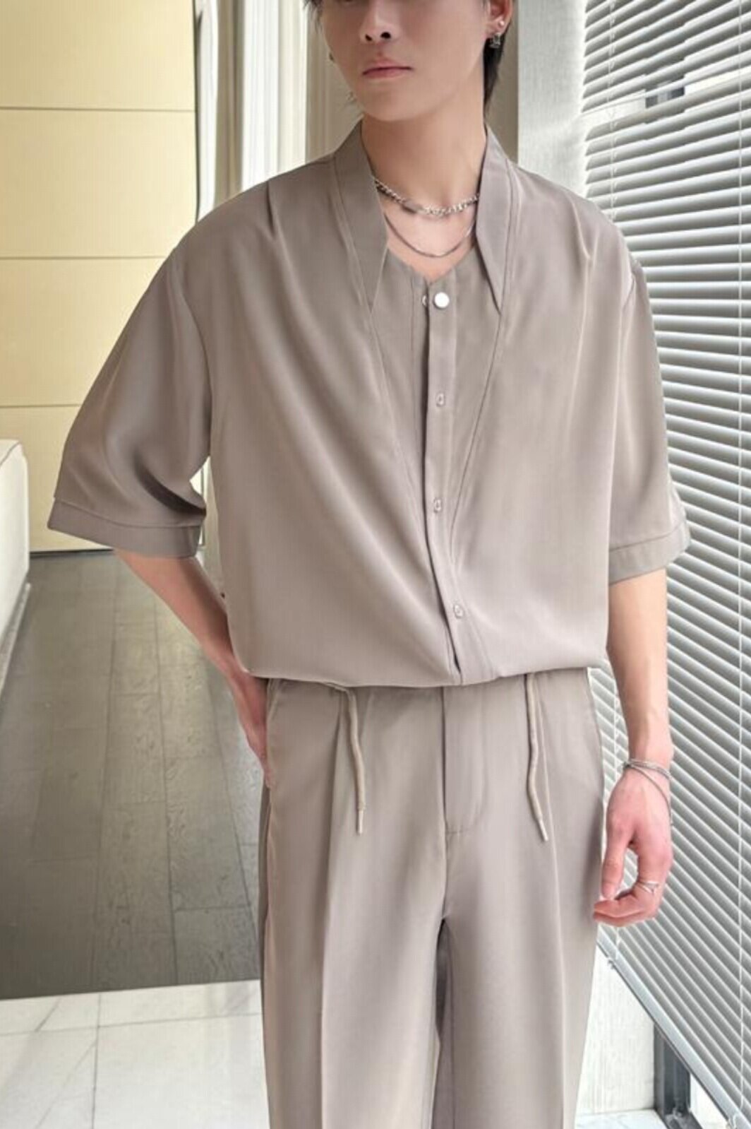 2025夏新款男冰丝短袖衬衫宽松落肩潮流百搭中袖上衣A202CS615P55,男装衬衫,星座1311（原A202）