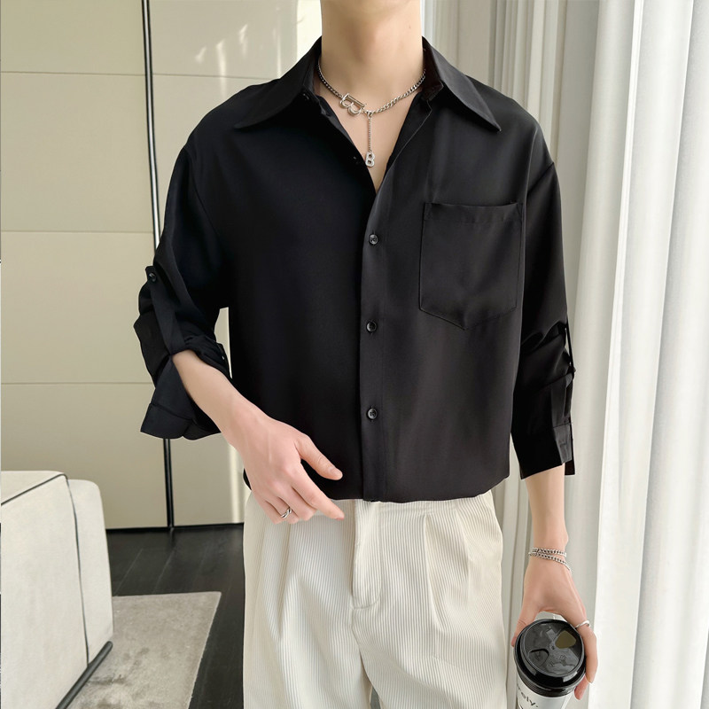 2025春夏轻熟韩版冰丝可调节长袖宽松落肩长袖衬衫A202CS7001P65,男装衬衫,星座1311（原A202）