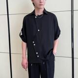 男士不规则纯色衬衫五分袖小众设计垂感摁扣冰丝衬衣A202CS919P65，男装衬衫，星座1311（原A202）
