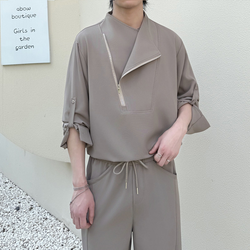 2025秋冬轻熟风高品质宽松立领套头男痞帅长袖衬衫1311CS3901P65图片