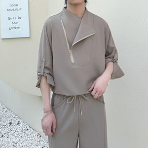2025秋冬轻熟风高品质宽松立领套头男痞帅长袖衬衫1311CS3901P65图片
