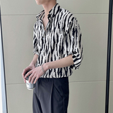 2025春夏新款男韩版ins斑马纹短袖衬衫轻奢抖音A202CS020P55，男装T恤，星座1311（原A202）