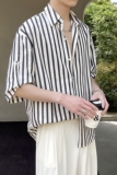 2025夏季新款男条纹短袖衬衫痞帅落肩轻熟风抖音A202CS309P60，男装T恤，星座1311（原A202）