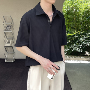 2025夏新款宽松落肩高级感短袖polo衫英伦痞帅男t恤 A202T2015P50图片