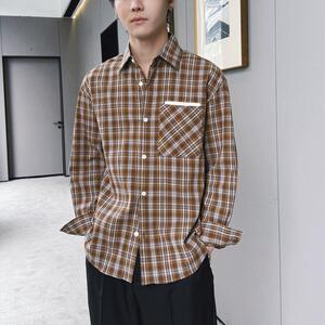 2025春夏新款格子廓形长袖衬衫褶皱设计美式复古上衣A202CS336P65