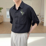 2025夏新款男士新中式宽松绣花亚麻透气短袖衬衫潮A202CS9019P60，男装衬衫，星座1311（原A202）