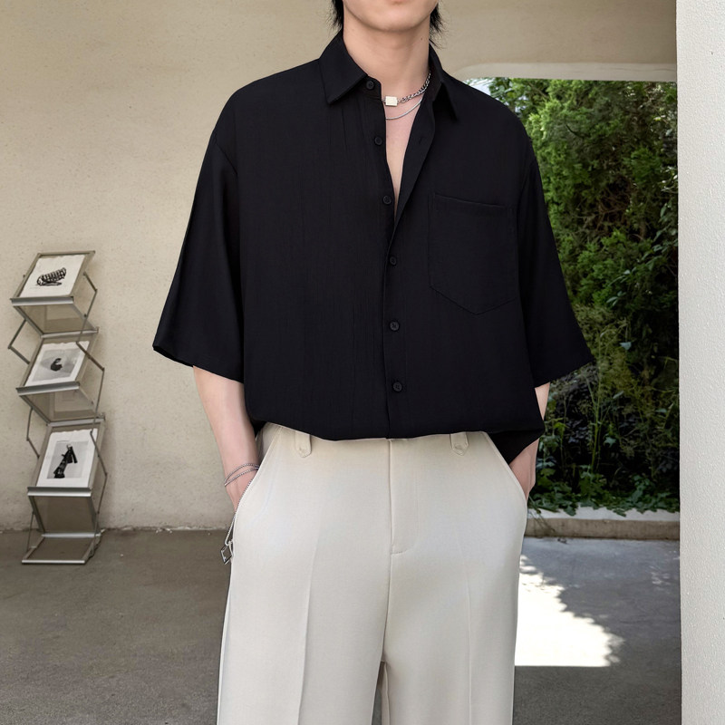 老钱风高级感短袖衬衫男夏宽松亚麻透气五分袖衬衣1311CS3919P58，男装T恤，星座1311（原A202）