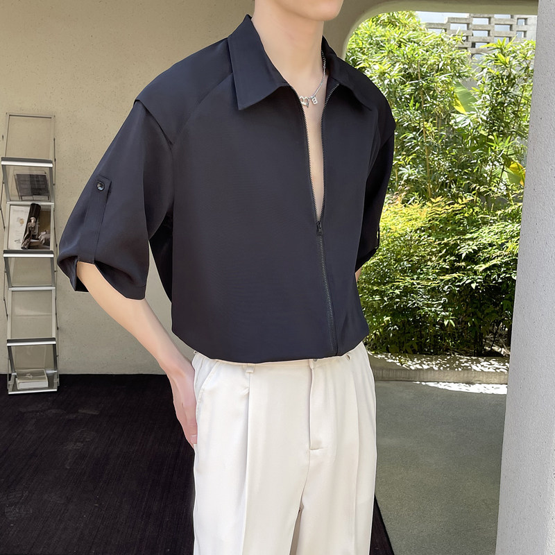 2025夏季高级感男士痞帅冰丝短袖衬衫轻熟风抖音A202CS718P60,男装T恤,星座1311（原A202）
