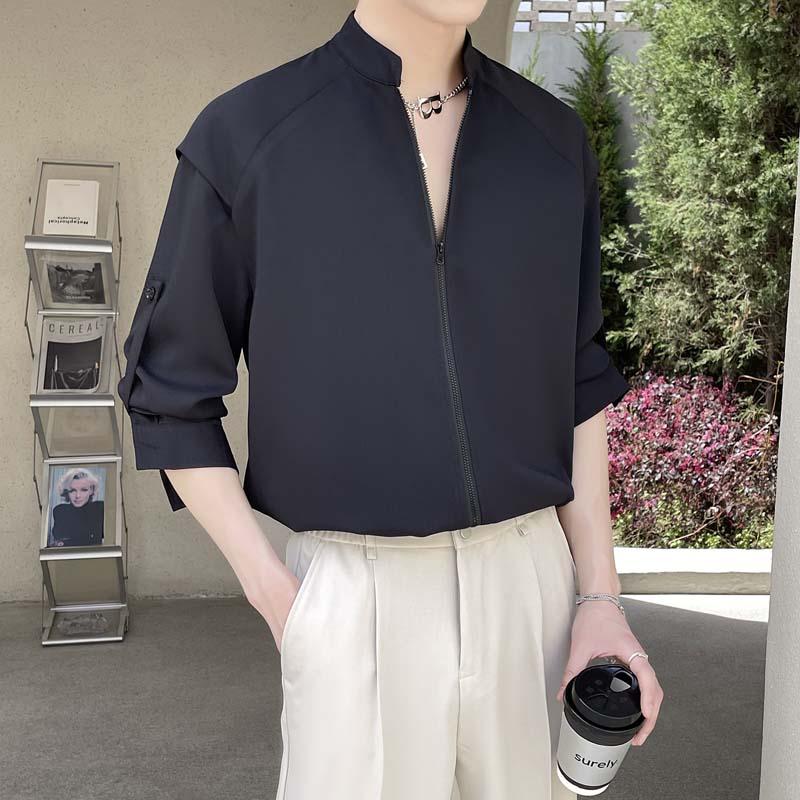 2025男士立领风简约高级感长袖飘带冰丝垂坠衬衫A202CS518P65,男装衬衫,星座1311（原A202）