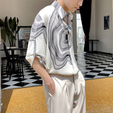 2025夏季新款轻奢宽松短袖衬衫冰丝落肩衬衣潮A202CS090P55控78，男装T恤，星座1311（原A202）