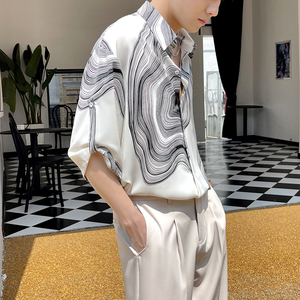 2025夏季新款轻奢宽松短袖衬衫冰丝落肩上衣潮 A202CS090P55控78，男装T恤，星座1311（原A202）