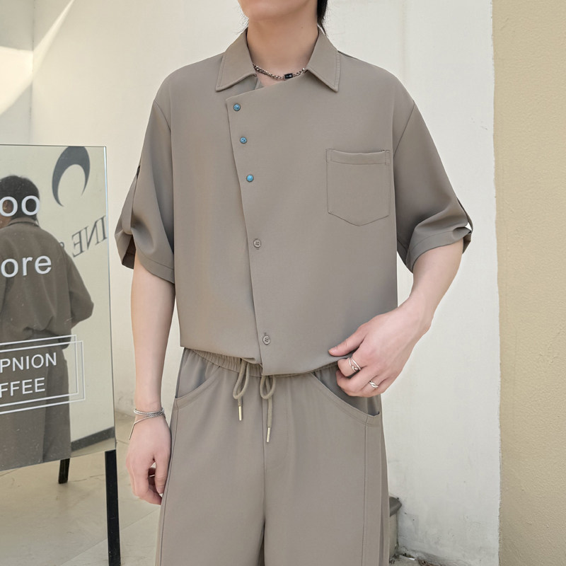 轻熟风撞色纽扣短袖衬衫男夏痞帅冰丝透气高级感1311CS3918P60,男装T恤,星座1311（原A202）