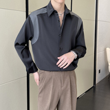 2025高级感男士英伦简约拼皮宽松落肩长袖衬衫A202CS520P65，男装衬衫，星座1311（原A202）