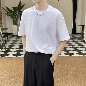 2025夏季新款男士透气宽松落肩简约高品质圆领短袖T恤A202T313P50图片