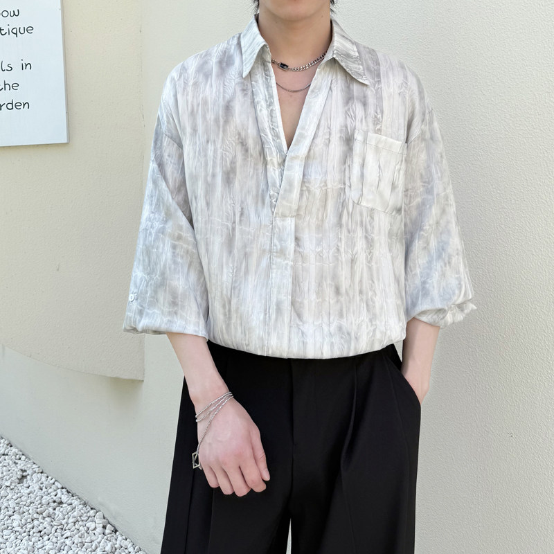2025秋冬套头V领痞帅情侣装男女宽松落肩长袖衬衫潮1311CS2069P65,男装衬衫,星座1311（原A202）