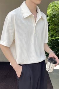 2025夏新款宽松落肩高级感短袖polo衫英伦痞帅男t恤 A202T2015P50图片