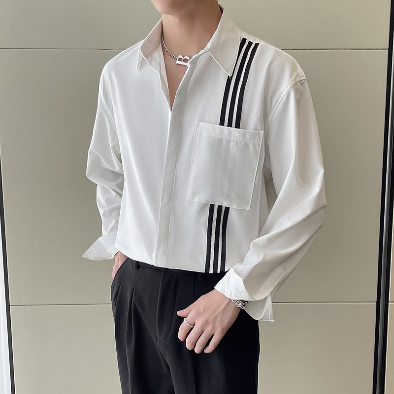 2025高级感男士英伦简约条纹宽松落肩长袖衬衫潮A202CS356P65,男装衬衫,星座1311（原A202）