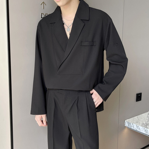 2025男士春新款V领韩版宽松落肩套头夹克西装外套 A202JK2019P125图片