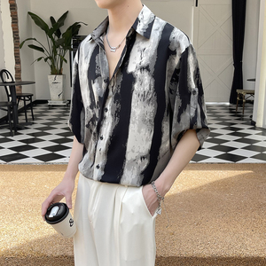 夏季新款男士风轻熟风印花短袖衬衫抖音A202CS6002P55图片