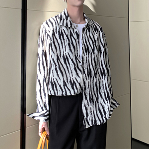 2025春夏新款男士斑马纹长袖衬衫轻奢痞帅上衣A202CS010P60，男装衬衫，星座1311（原A202）