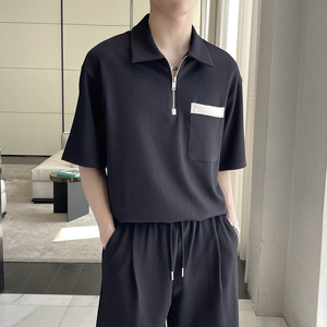 2025夏季男士高品质宽松短袖polo衫潮流英伦翻领t恤A202T2018P50图片