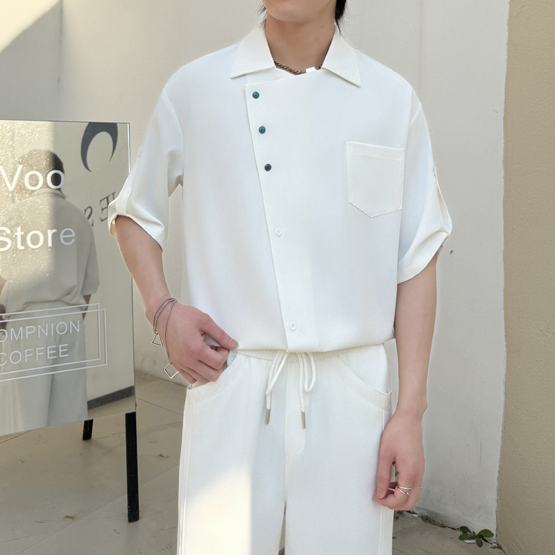 轻熟风撞色纽扣短袖衬衫男夏痞帅冰丝透气高级感1311CS3918P60,男装T恤,星座1311（原A202）