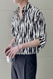 2025春夏新款男韩版ins斑马纹短袖衬衫轻奢抖音A202CS020P55，男装T恤，星座1311（原A202）
