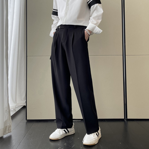 2025春夏轻熟风宽松腰带装饰休闲长裤韩版潮流男裤子A202K0031P65图片