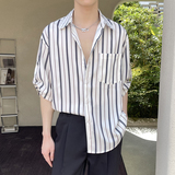 2025夏季男条纹短袖衬衫冰丝垂感轻熟风衬衣抖音A202CS918P55，男装T恤，星座1311（原A202）