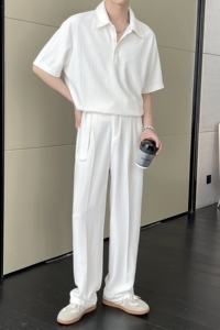 2024高级感短袖polo衫宽松松紧直通阔腿休闲裤套装A202TZ2015P115图片