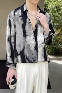 夏季男士衬衫宽松长袖衬衣冰丝印花风潮衬衫A202CS6001P60图片