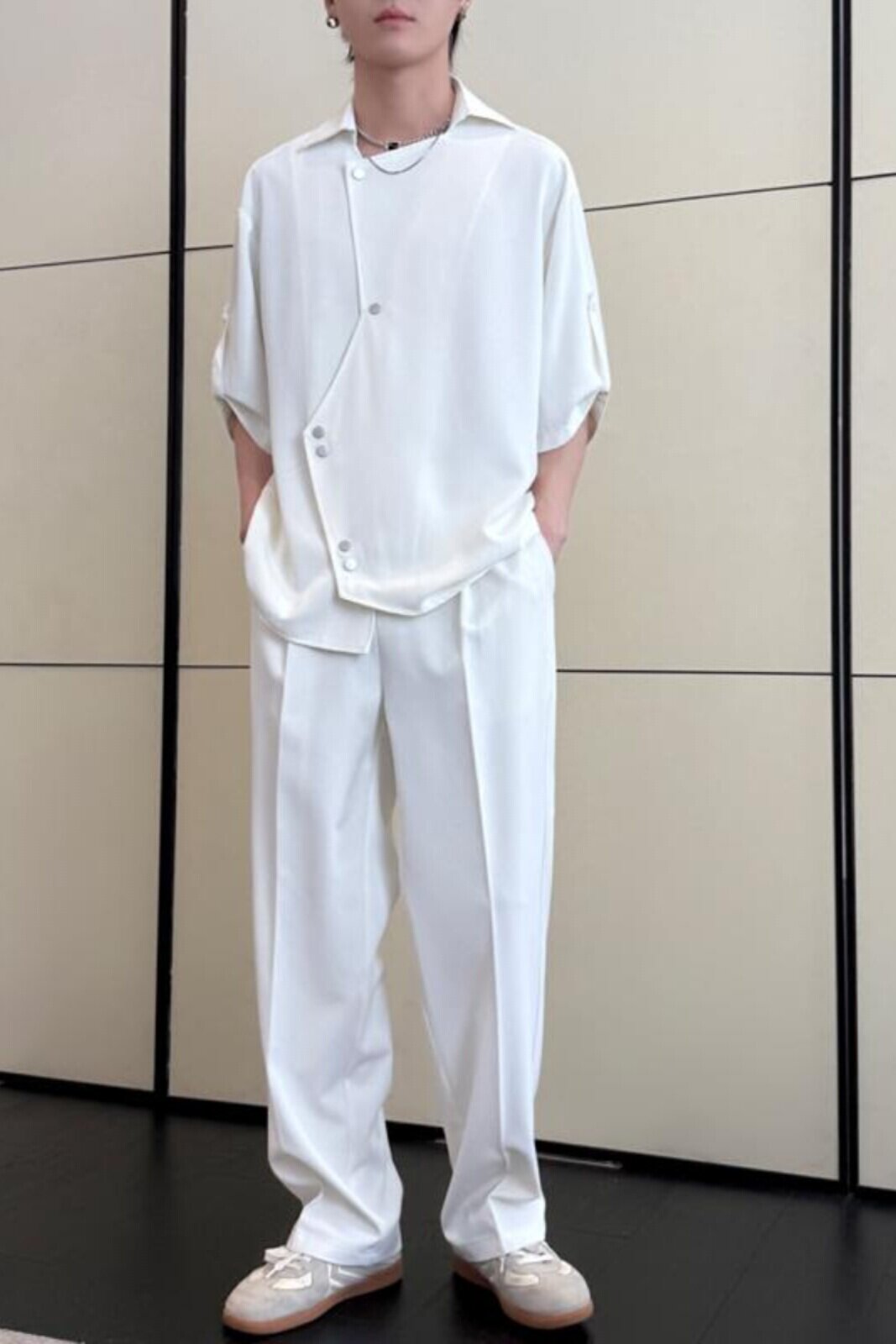 男士不规则冰丝宽松短袖衬衫套装垂感直筒休闲长裤A202TZ919P130,男装衬衫,星座1311（原A202）